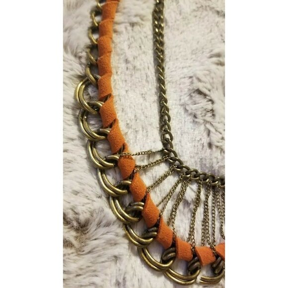 ✨️CL Orange Fabric Gold Color Chain Link Layer State - Picture 2 of 5
